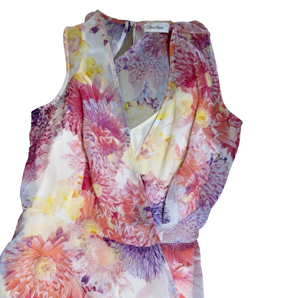 Calvin Klein Floral Sheer Lined Womens 2 Maxi Dress - Picture 3 of 7